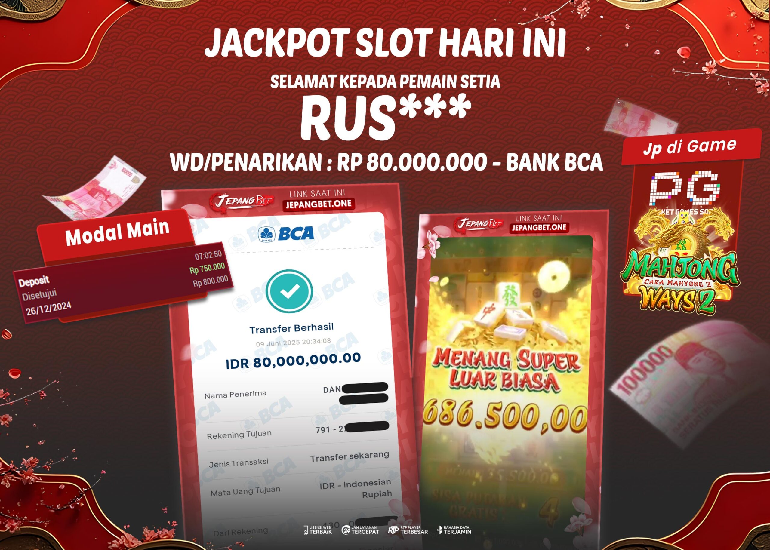 JEPANGBET JACKPOT SLOT GAMES MAHJONG WAYS Rp.80.000.000.,- LUNAS